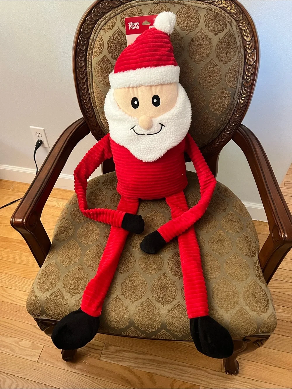 Puppy Paws Plush Santa Dog Toy — Red & White Holiday Squeaker for Large Dogs